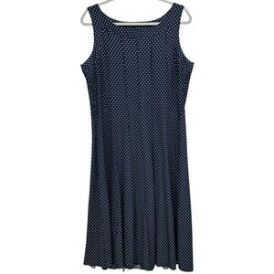 PerSeption Concept Dress Womens XL Navy Polka Dot Sleeveless Fit & Flare Midi‎